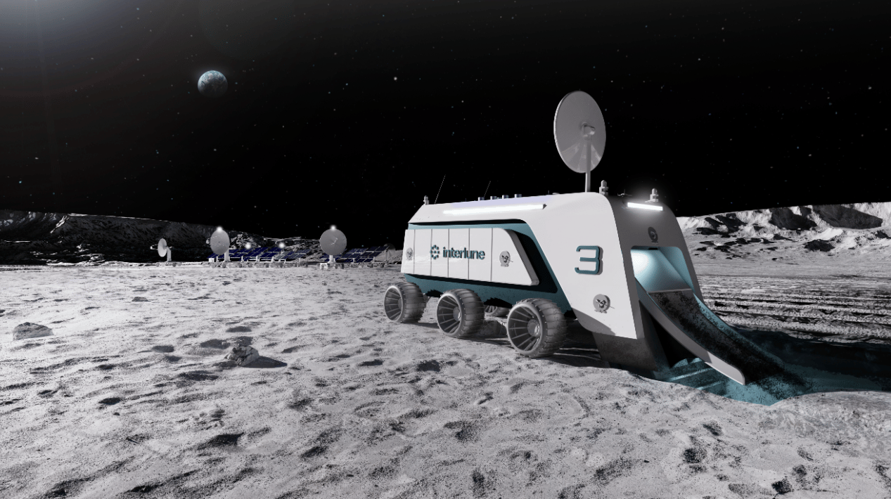 Vykreslování interlune Harvester, které by mohlo být sklizeň helium-3 z regolitu, jakmile na začátku 30. let 20. století
